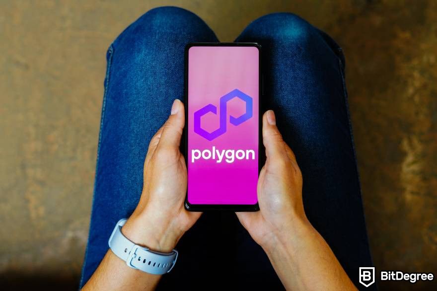 NFT Music: A person looking at Polygon on phone