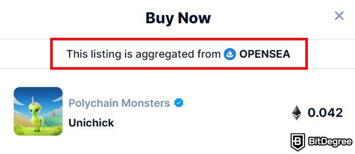 NFTrade review: a Polychain Monsters NFT listing on NFTrade aggregated from OpenSea.