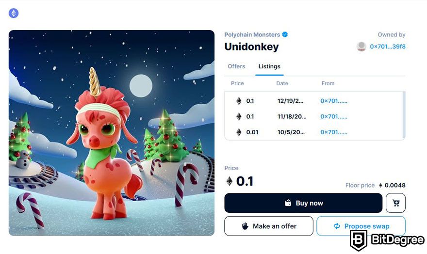 NFTrade review: the Polychain Monsters Unidonkey listing on NFTrade.