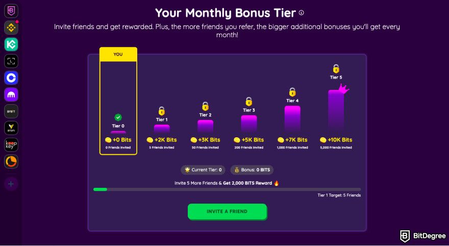 Nibiru.fi airdrops: a screenshot of BitDegree referral program.