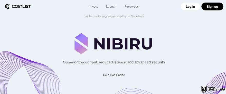 Nibiru.fi airdrops: a screenshot of the Nibiru community sale.