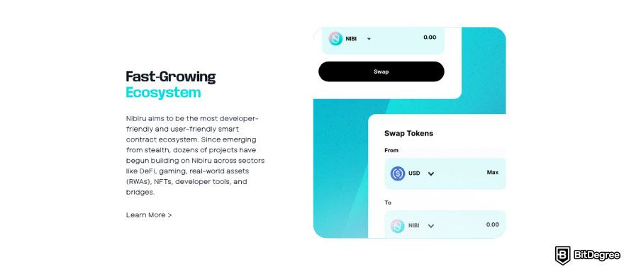 Nibiru.fi airdrops: a screenshot of the Nibiru ecosystem description.