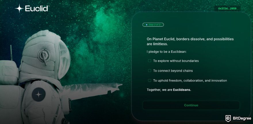 Nibiru.fi airdrops: check the boxes and click [Continue].