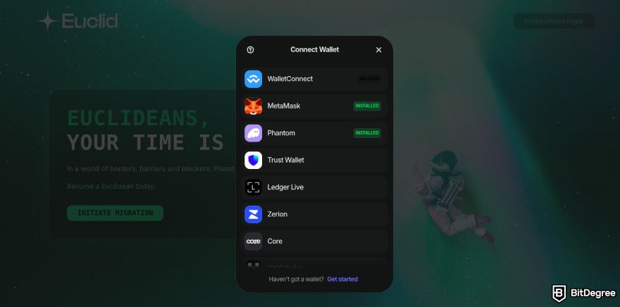 Nibiru.fi airdrops: choose your wallet.