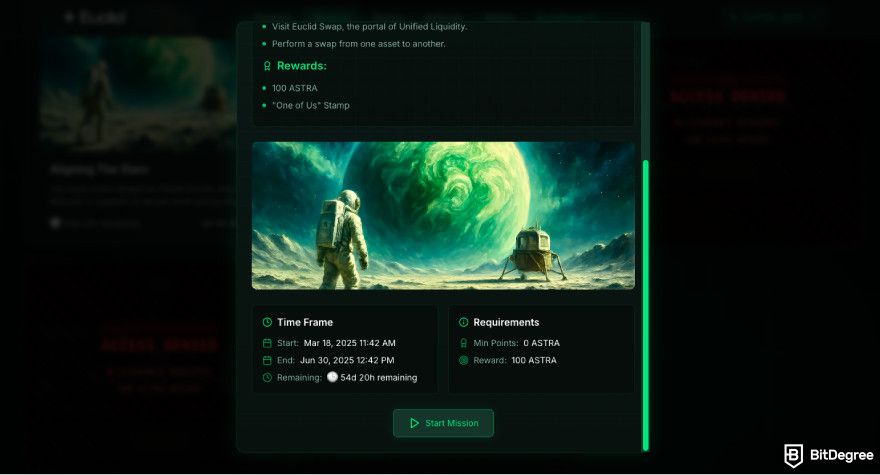 Nibiru.fi airdrops: click [Start Mission].