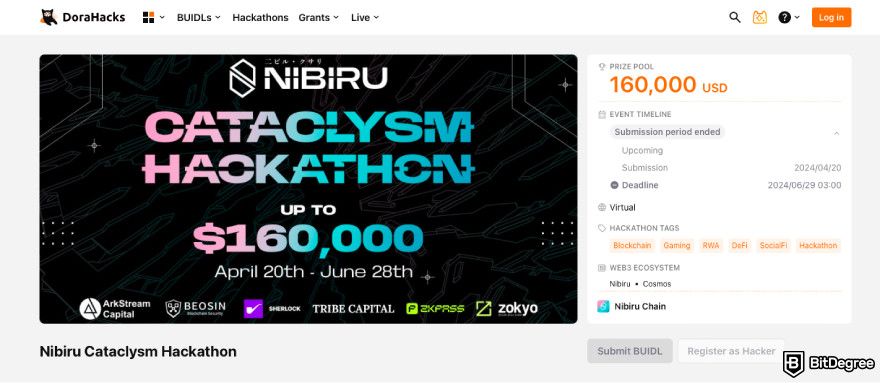 Nibiru.fi airdrops: a screenshot of the Nibiru Hackathon.