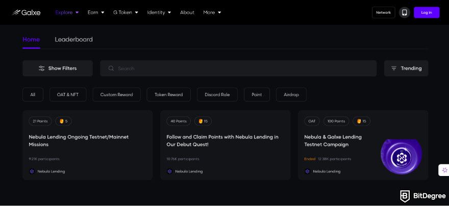 Nibiru.fi airdrops: a screenshot of Nebula airdrop campaigns.