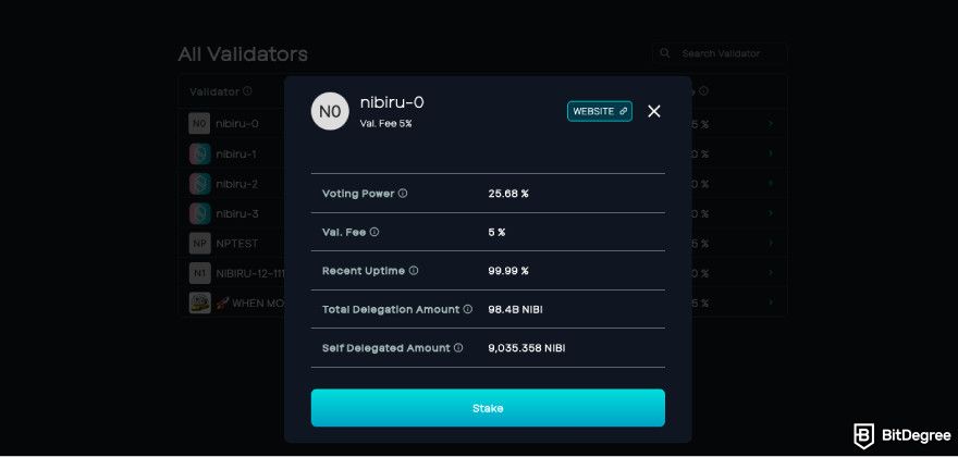 Nibiru.fi airdrops: click [Stake].