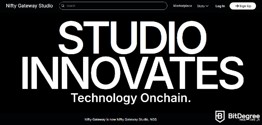 Nifty Gateway İncelemesi: Nifty Gateway'in ana sayfasının bir ekran görüntüsü.