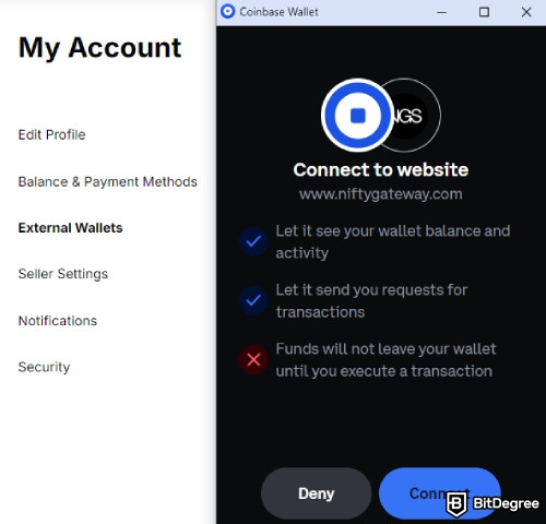 Nifty Gateway Review: the wallet ownership verification pop-up window.