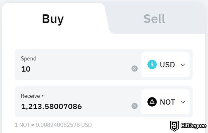 Notcoin Bybit: the Buy order box on Bybit's One-Click Buy page.