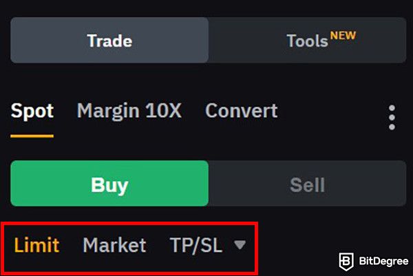 Notcoin Bybit: order type options on Bybit's trading platform.