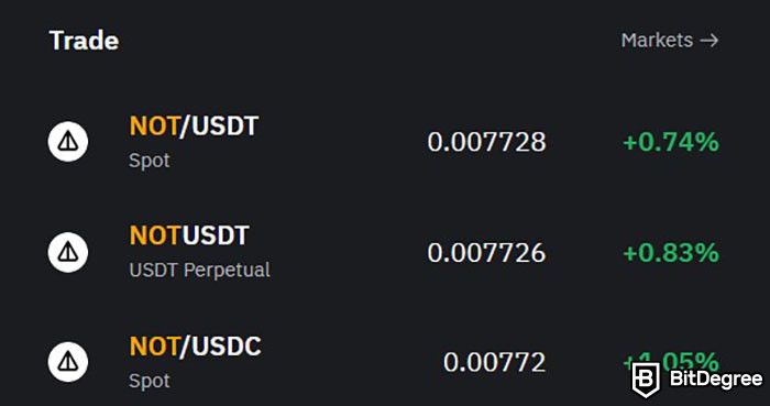 Notcoin Bybit: Notcoin trading pairs on Bybit.