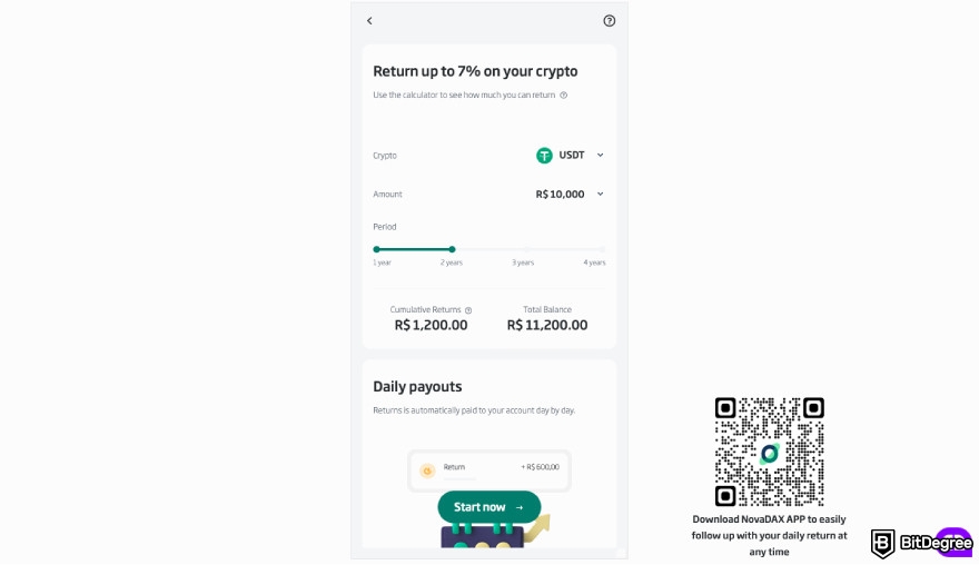 NovaDAX review: a screenshot of NovaDAX staking program.
