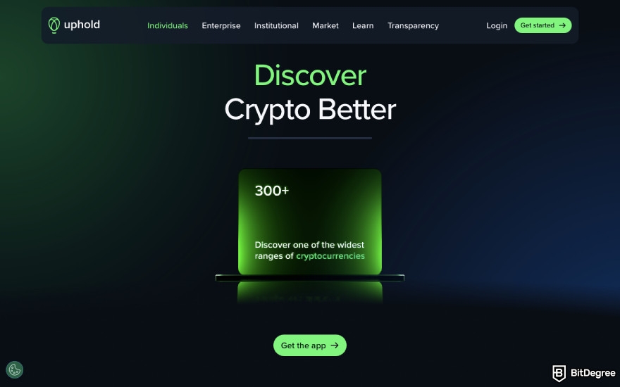 NovaDAX review: a screenshot of Uphold homepage.