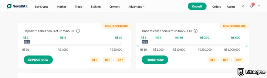 NovaDAX review: a screenshot of NovaDAX Welcome Bonus.