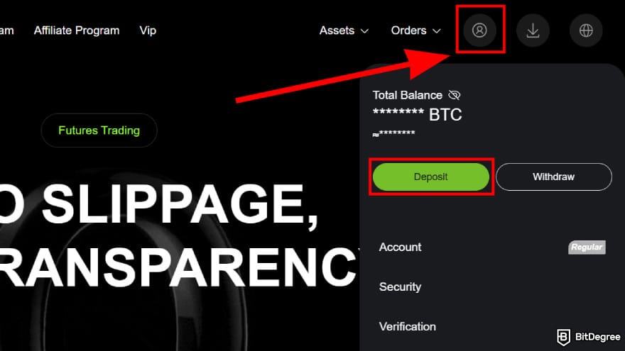 NovaEx review: navigate to the deposit page.