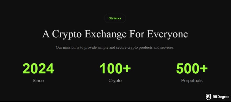NovaEx review: a statistics banner from NovaEx page, highlighting its mission and key numbers.