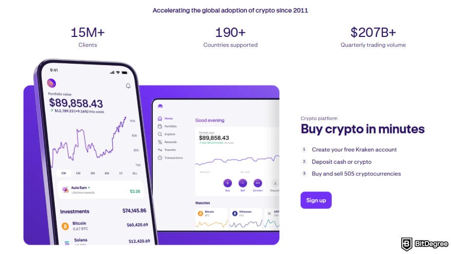 NovaEx review: Kraken promotional graphic showing mobile and desktop app.
