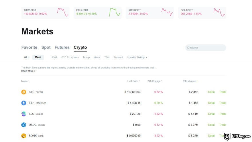 NovaEx review: markets page displaying trading pairs, which I feel pretty basic.