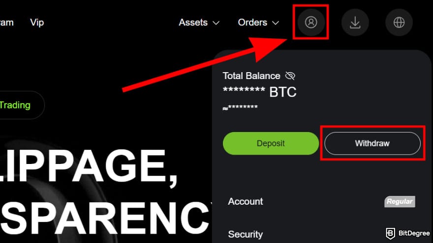 NovaEx review: go to the withdrawal page.