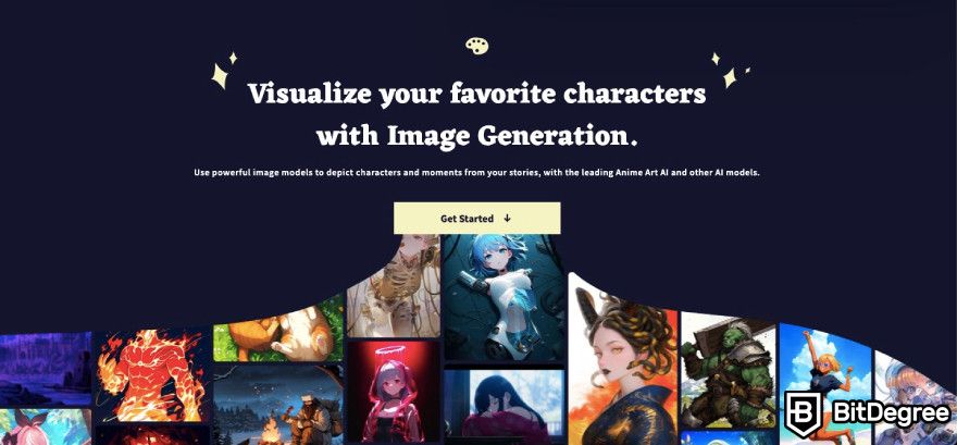 Novel AI review: art generation feature displayed on Novel AI's website.