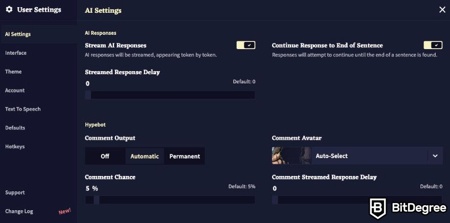 Novel AI review: Novel AI's user settings window.