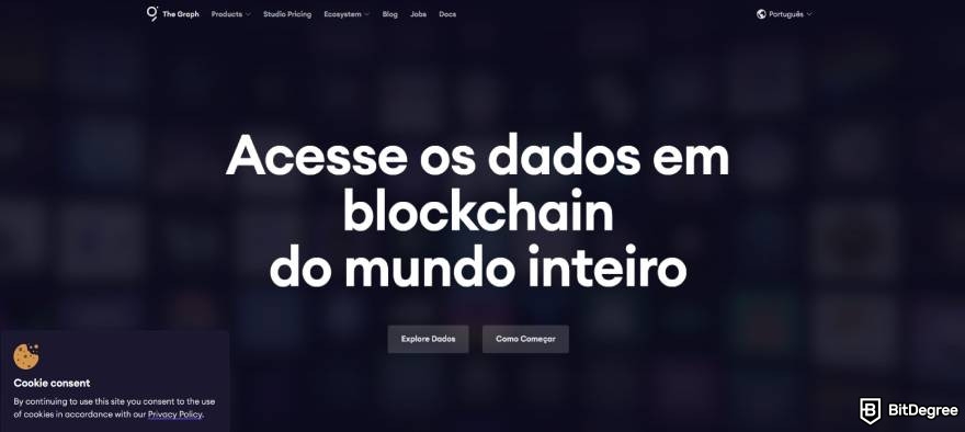 Principais projetos Ethereum: Página inicial do Graph.