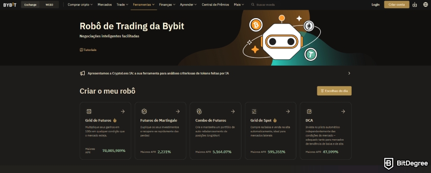 O que é Bybit: a página inicial do Bybit Trading Bot