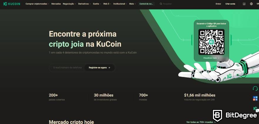 Padrões de criptomoedas: página inicial do KuCoin.