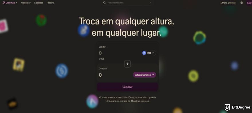Princpais Projetos Ethereum: Página inicial do Uniswap.