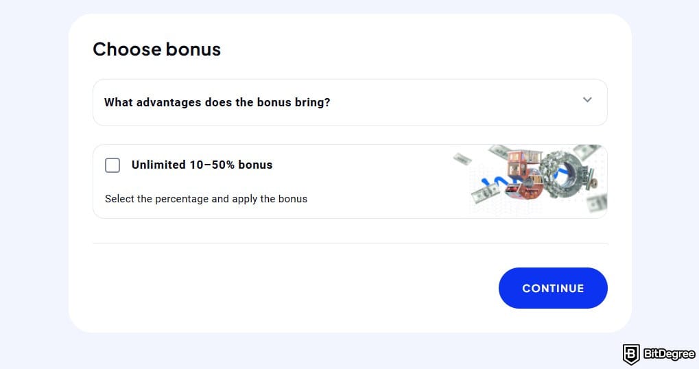OctaFX review: the bonus section in OctaFX's registration flow.