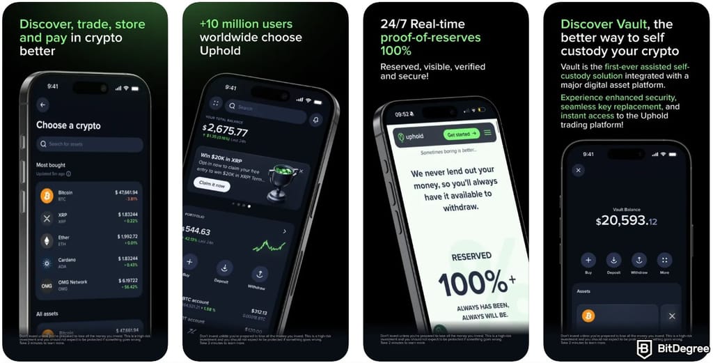 OctaFX review: Uphold's mobile app interface.