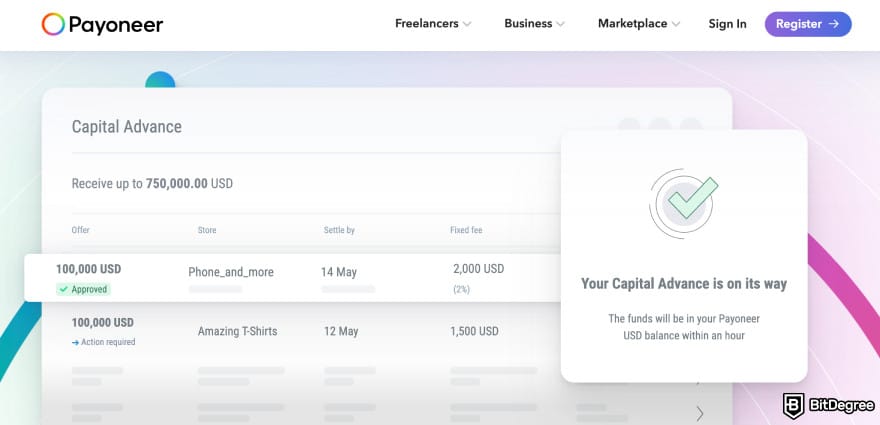 OFX alternative: Payoneer capital advance page. OFX alternative: Payoneer capital advance page.