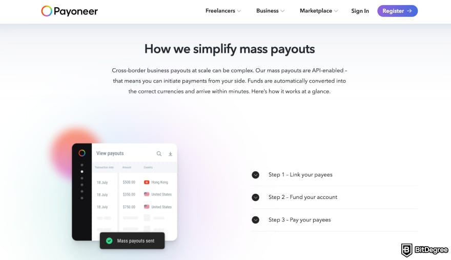 OFX alternative: Payoneer multi-currency payouts page. OFX alternative: Payoneer multi-currency payouts page.