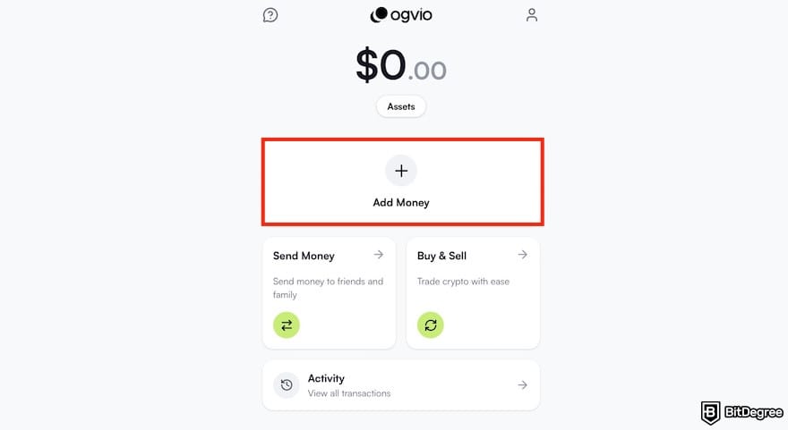 Best way to send money from India to USA: the [Add Money] button outlined on the Ogvio website.