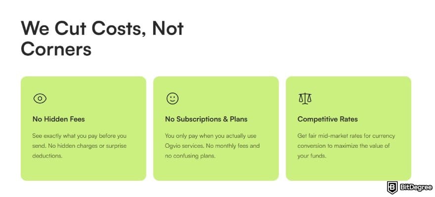 Ogvio review: a list of Ogvio's fees policies.