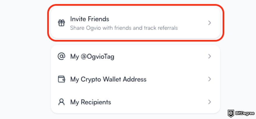 Ogvio review: the [Invite Friends] button.