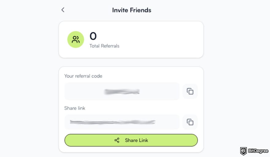 Ogvio review: the window where you can find your referral code and link.