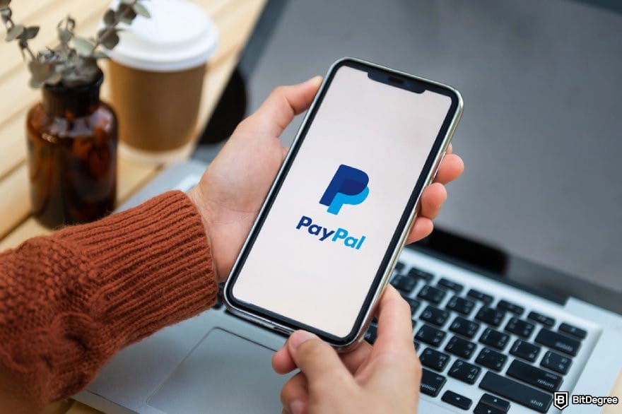 Ogvio review: hands holding a mobile phone with the PayPal logo on the screen.