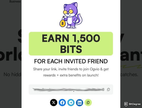 Ogvio review: the referral link window. Ogvio review: the referral link window.