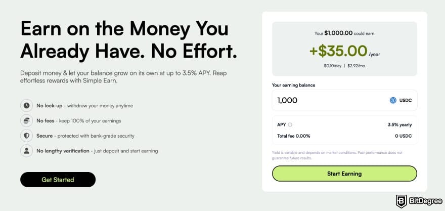 Ogvio review: a counter that shows your potential yearly earnings with Simple Earn.