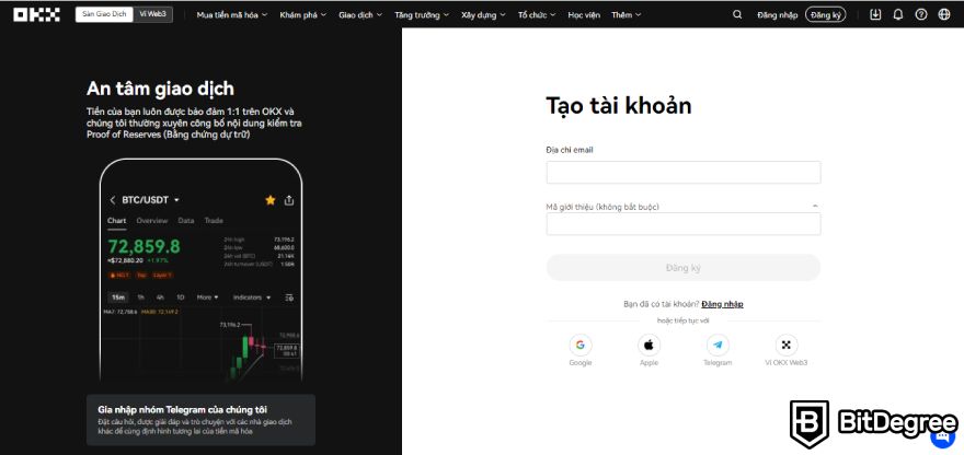 Sàn OKX là gì: Tạo tài khoản.
