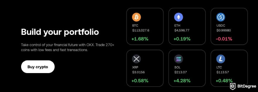 OKX margin trading: OKX showcasing the supported cryptocurrencies.