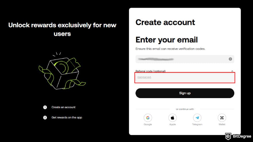OKX referral code: enter the referral code in the box.