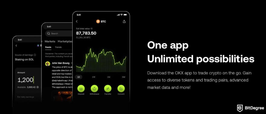 OKX exchange review: the OKX mobile app.