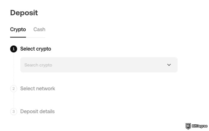 OKX exchange review: crypto depositing interface.