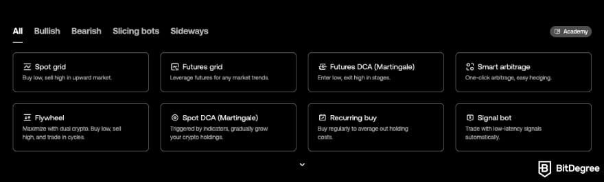 OKX exchange review: available trading bots.