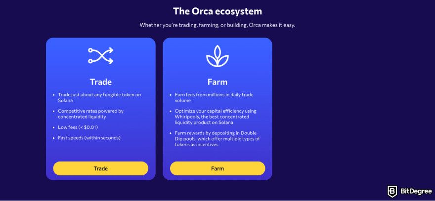 Orca exchange review: a screenshot of Orca's features.