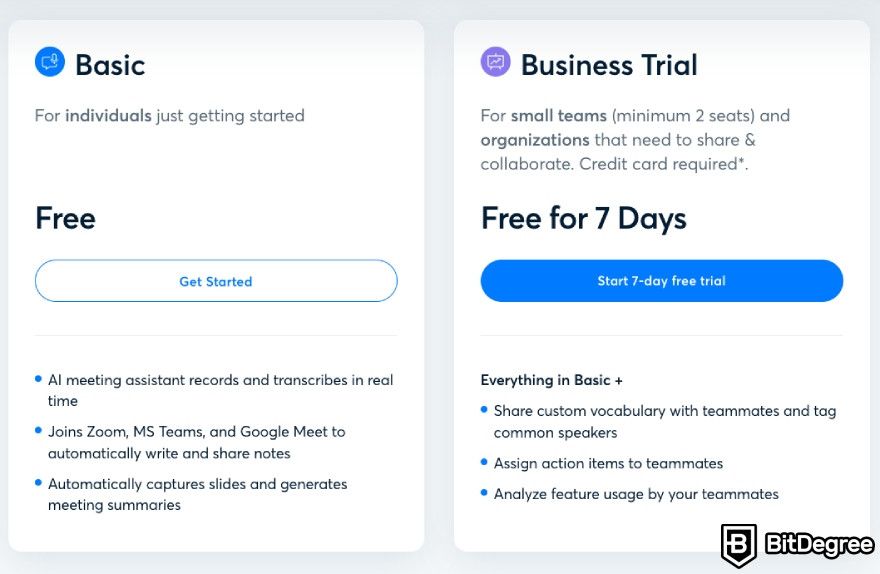 Otter.ai review: two different free trial options for Otter.ai.